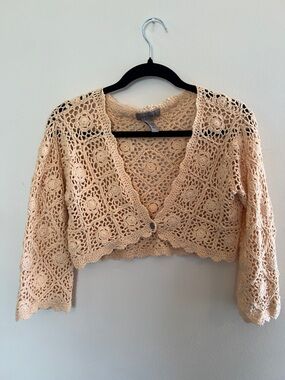 I.E. Relaxed Open Crochet Bolero in Soft Peach